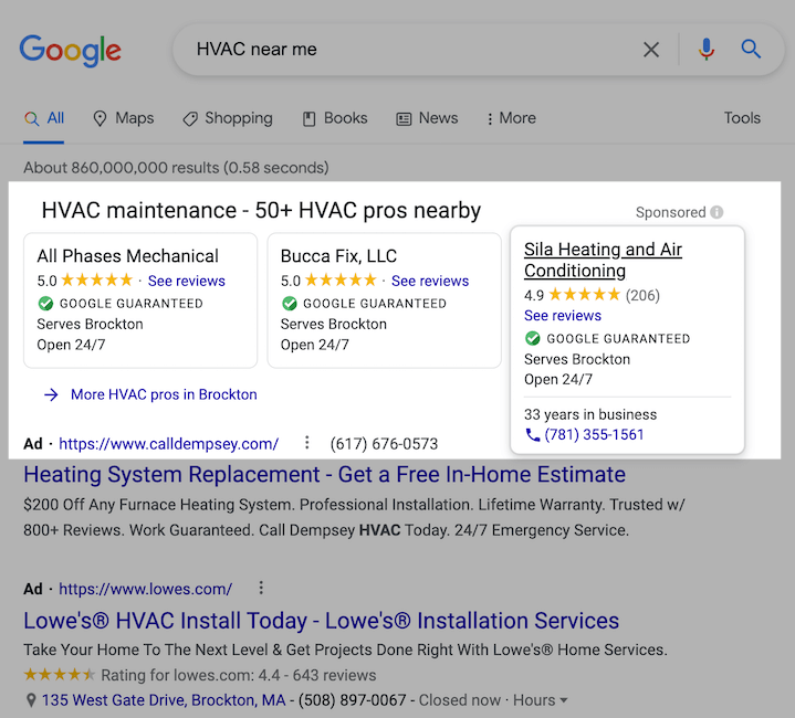 google local services ads - google guaranteed result