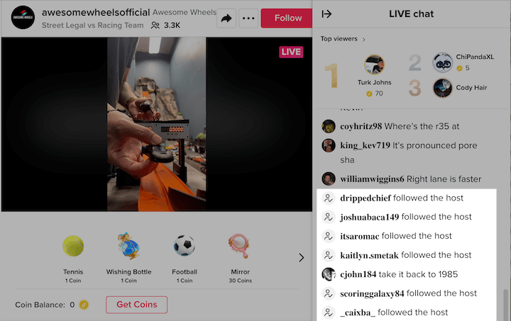 how to go live on tiktok - example of getting followers from a live