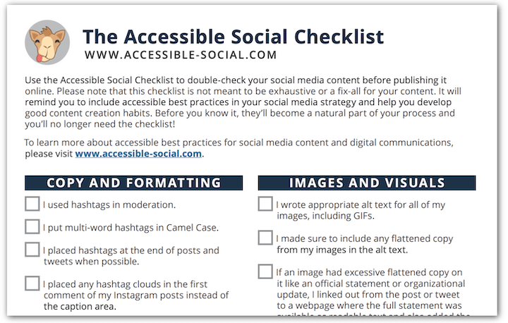 the accessible social checklist screenshot