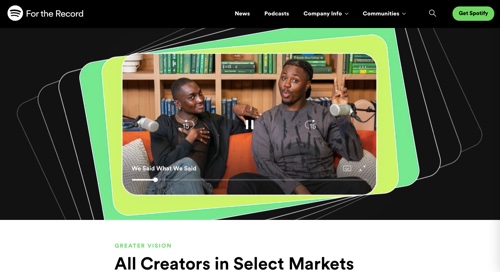 Screenshot of Spotify's Newsroom blog.