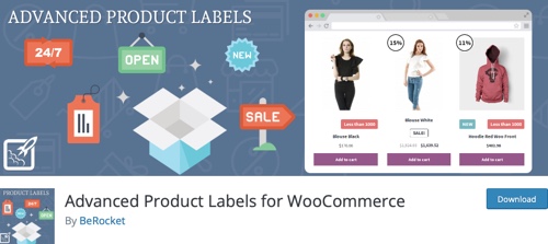 Screenshot of Advanced Product Labels for WooCommerce download page.