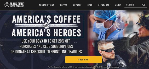 Screenshot of the Black Rifle Coffee Company home page.