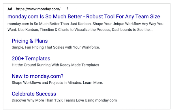 target audience example - monday google ad targeting marketers on bigger teams