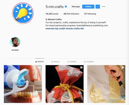 5-Minute Crafts Instagram profile