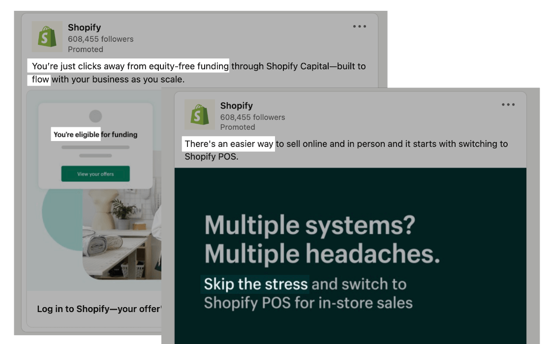 emotional ad copy examples - shopify's POS linkedin ad