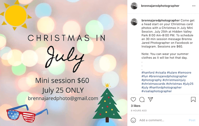 july marketing ideas christmas in july instagram post