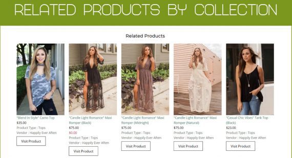 Example related product links of female apparel from Relatify