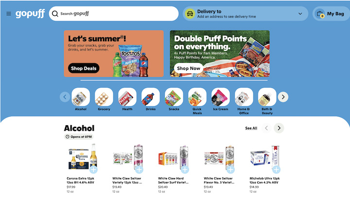 ecommerce website examples - gopuff