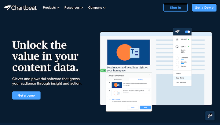 saas business website examples - chartbeat