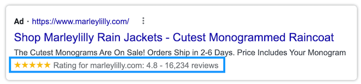 google ads seller rating extension example