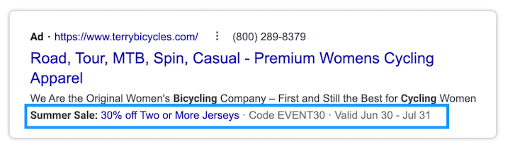 google ads promotion extension example - summer sale