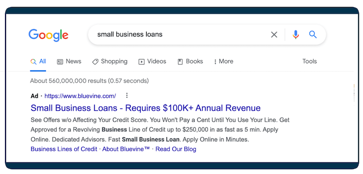 google ads examples - bluevine search ad