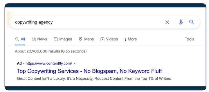 google ads examples - contentfly search ad