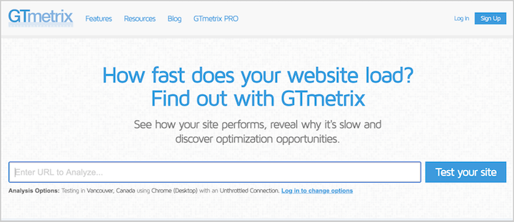 google ranking factors - gtmetrix homepage