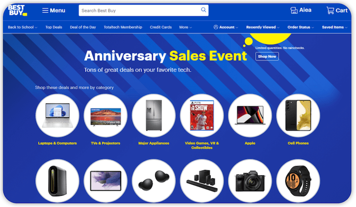 b2b website design examples and tips - best buy's easy navigation