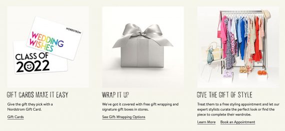 Screenshot of a Nordstrom Gift Guide