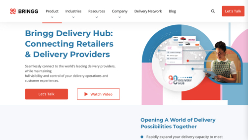 Screenshot of Bringg web page promoting Delivery Hub