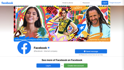 Screenshot of Facebook home page.