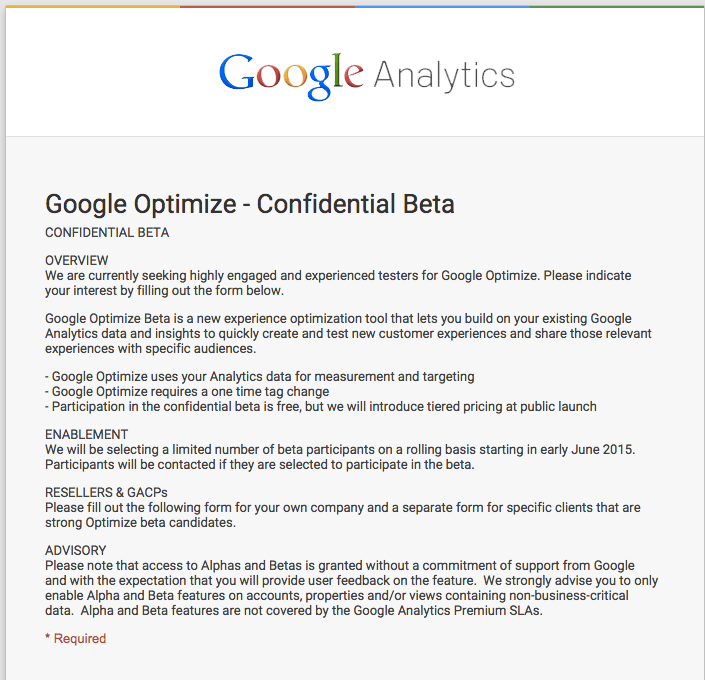 Google Optimize Beta Invite