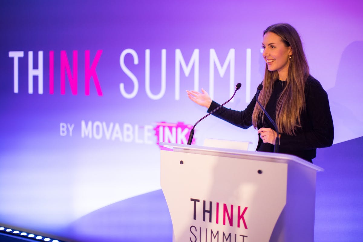 Becki Francis, Movable Ink’s Director of Retail Strategy, unveiling the Audience of One report at Think Summit